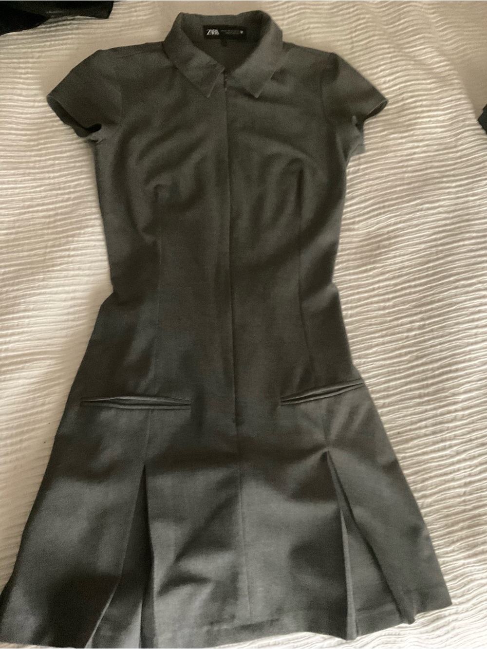 Zara Dark Gray Short-Sleeve Polo Mini Dress